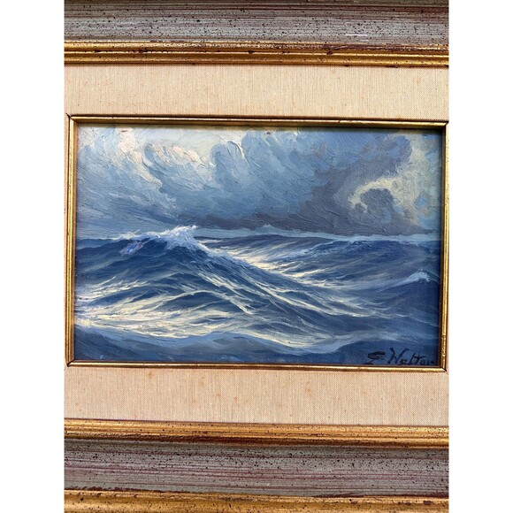 Vintage Signed Seascape Oil Painting by E. Walter | Ocean Waves | Coastal France - Picture 6 of 9